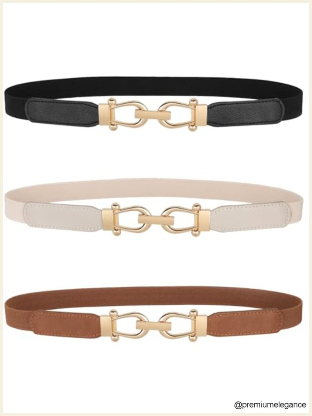 Women Skinny Elastic Belt Stretch Waistband with Gold Buckle